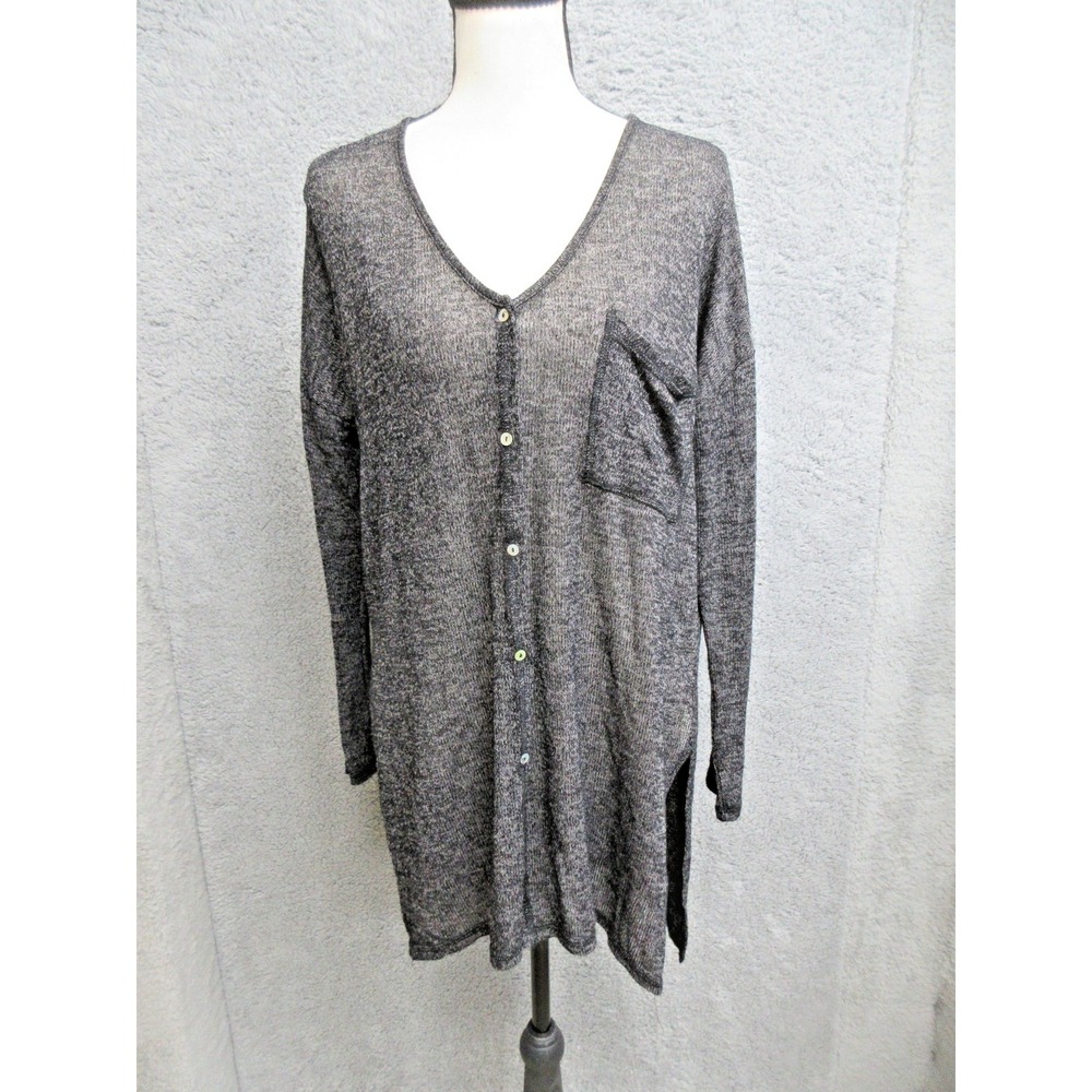 Lush Cardigan Sweater Women M Gray‎ Sheer Marled Soft Knit Oversized Slouchy